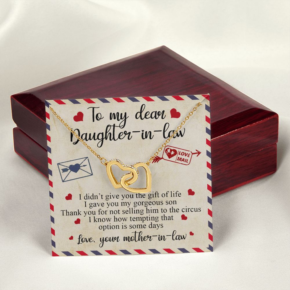 To My Dear Daughter In Law Gift, Graduation Gift For Her, Love Knot Necklace Interlocking Hearts Necklace
