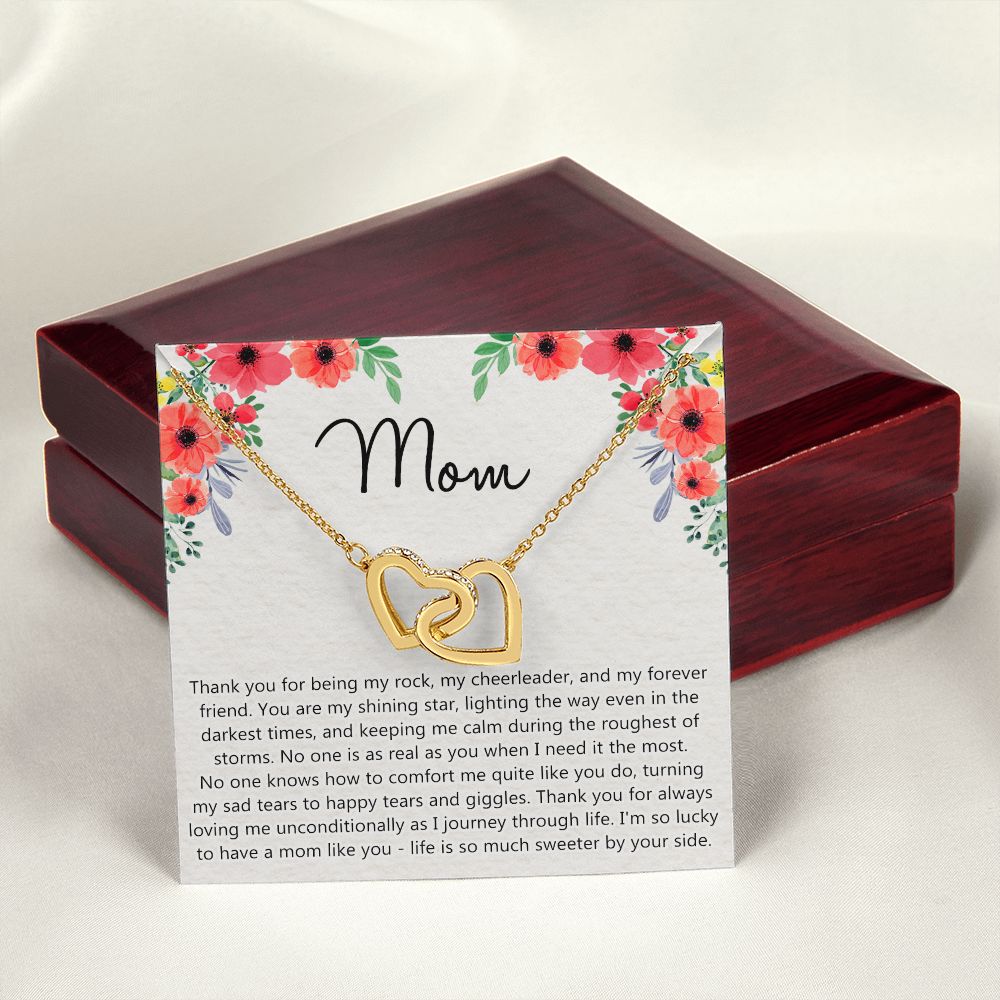 To My Mom Gift Necklace for Mother Daughter Jewelry, Thank You Mom Gift, Gift for Mom from Daughter to Mother Necklace Pendant Jewelry Box for Mom on Mother's Day Birthday Interlocking Hearts Necklace