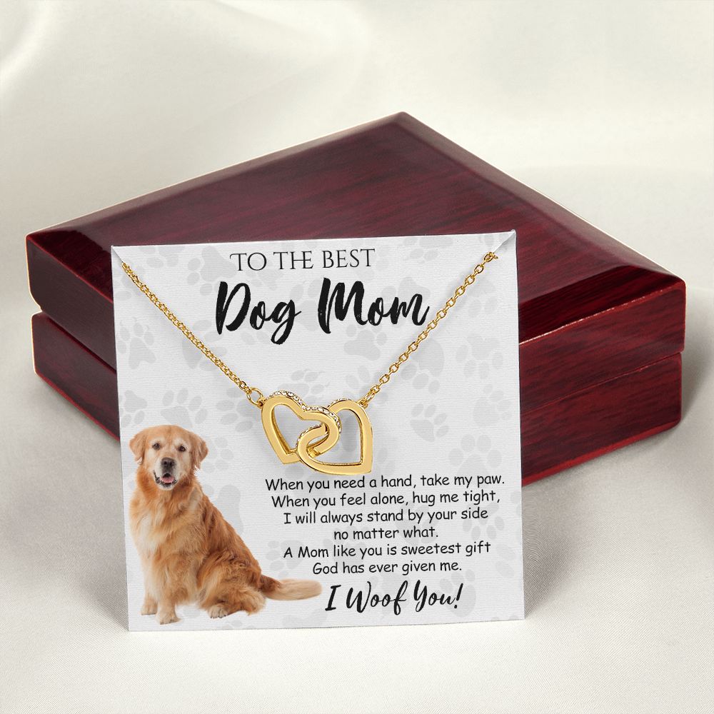 To The Best Golden Retriever Dog Mom Knot Necklace Mother's Day Gift , I Woof You Quote Gift Card, Message Card Jewelry For Dog Lovers, Necklace For Mom Interlocking Hearts Necklace