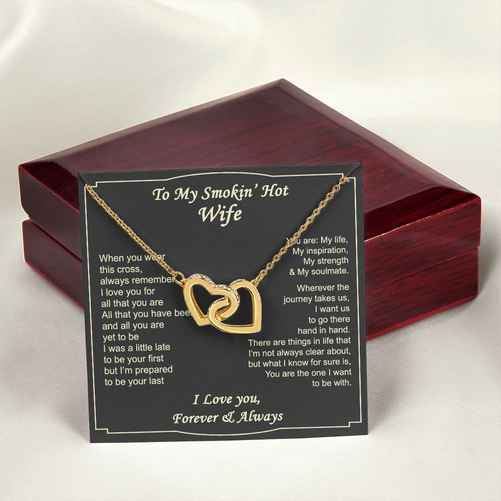 To My Smokin Hot Wife Necklace, Wedding Anniversary Jewelry For Women, Necklace For Wife from Husband, Gifts For Wife Birthday Gifts Necklace, Jewelry With Message Card In A Gift Box2 Interlocking Hearts Necklace