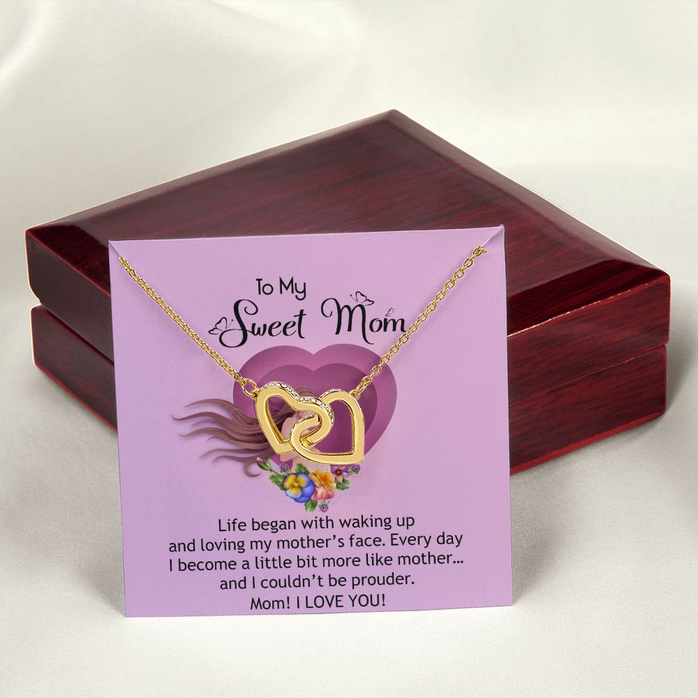 To My Sweet Mom, Sweet Mom Necklace Pendant, Mothers Day Gifts, Gift For Sweet Mom, New Mom Gifts Interlocking Hearts Necklace