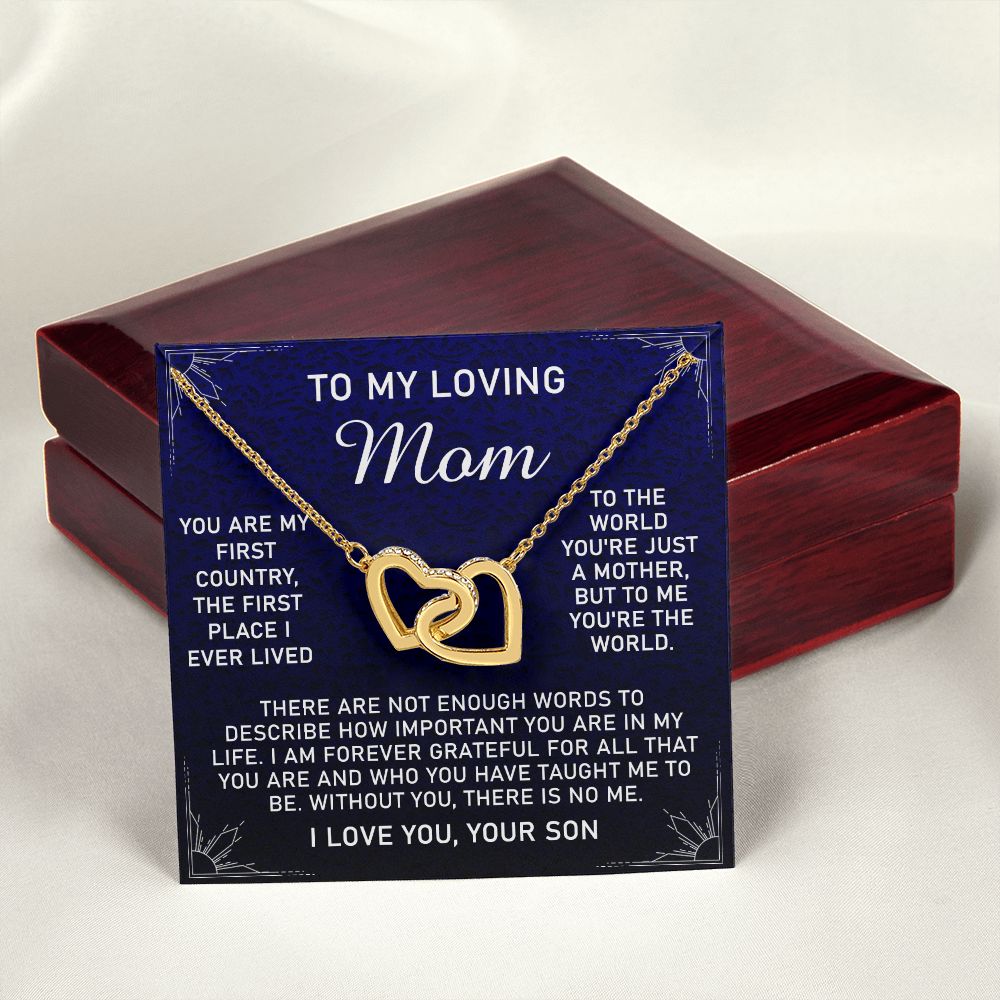To My Loving Mom Necklace, Gift for Mom from Son, Mother's Day Jewelry Gift, Necklace for Mom Birthday Anniversary Mother's Day Jewelry Gift, To My Mom Necklace from Son Interlocking Hearts Necklace
