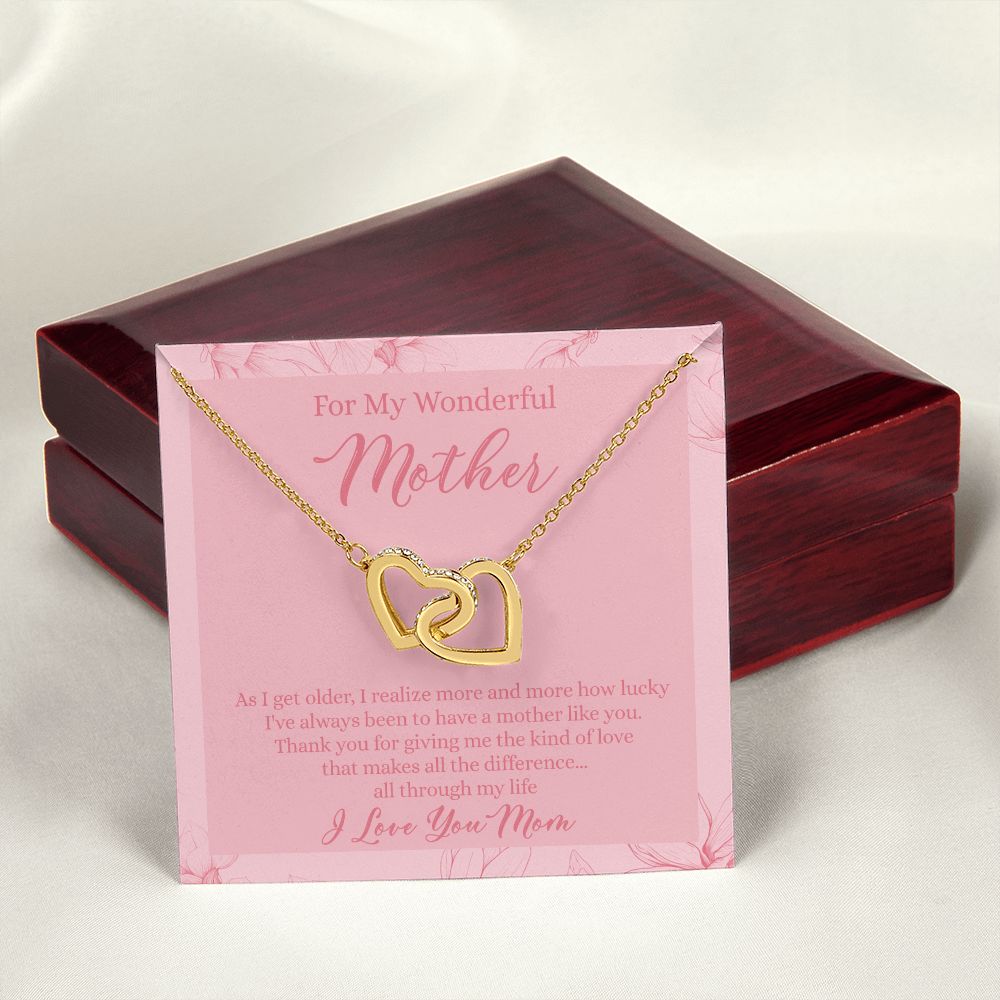 To My Wonderful Mother Necklace Message Card, Gift Box for Mom Birthday Gift From Daughter Mothers Day Necklace for Mom Gift From Daughter Mom Gifts For Wedding Mom Thank You Gift For Mom Interlocking Hearts Necklace