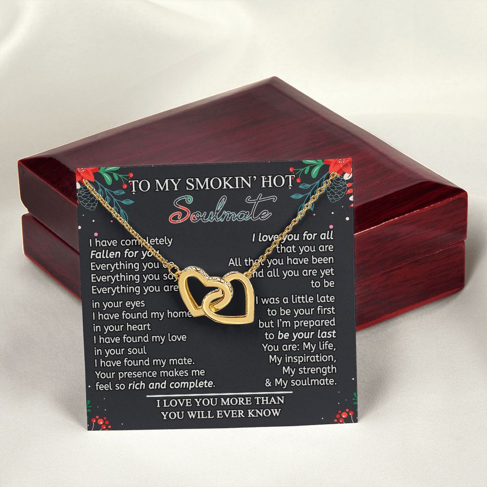 To My Smokin Hot Soulmate Necklace - Wife Gifts From Husband To My Wife Necklace, Gift for Her Romantic, Girlfriend Gifts Necklace for Wife from Men Includes Message Card and Gift Box 15 Interlocking Hearts Necklace