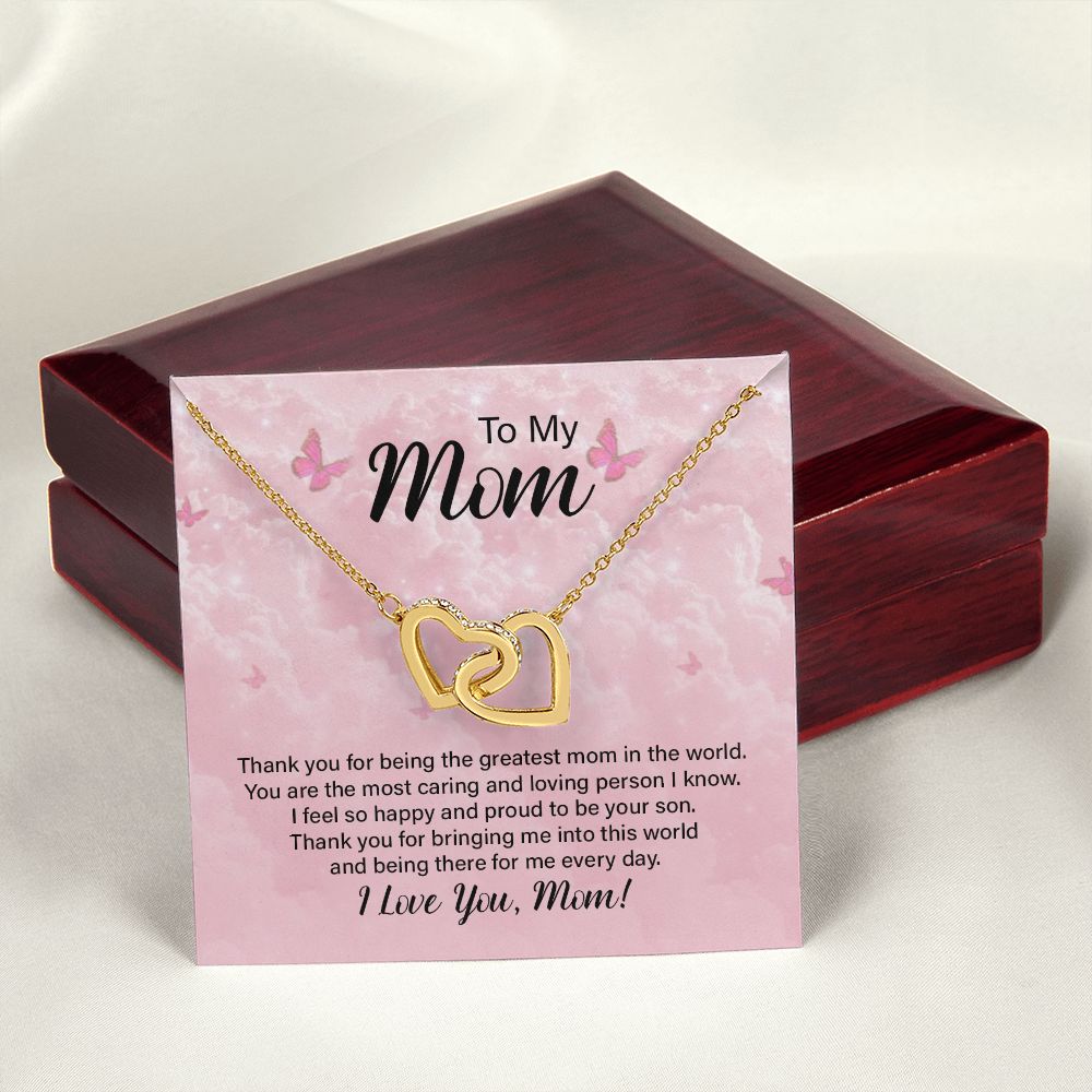 To My Mom Necklace, Gift For Mom, Mother's Day Gift from Daughter, Mom Jewelry Gift for Mothers Day, Birthday Gift for Mother, Moms Gift from Daughter Son, Necklace for Mom Mother 24 Interlocking Hearts Necklace