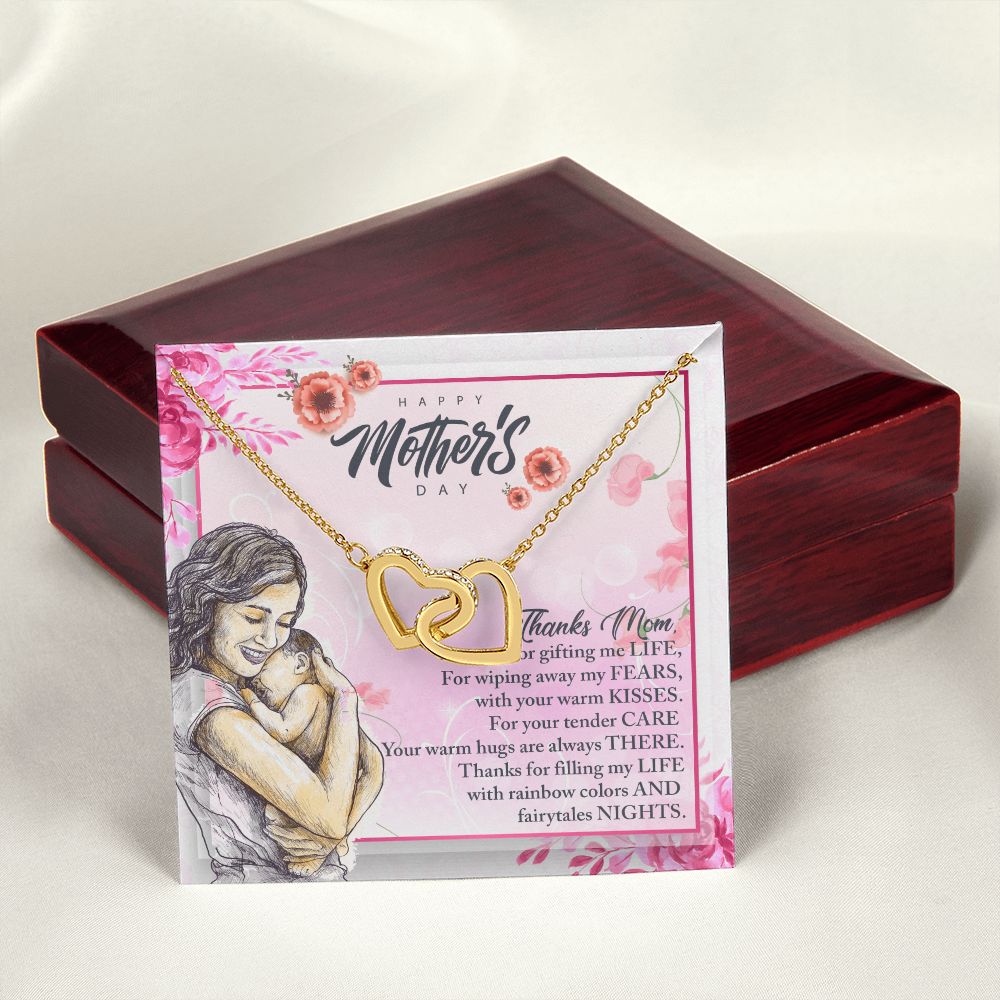 To My Mom, Mother Necklace Pendant Gift From Daughter Or Son Thanks Mom For Gifting Me Life With Message Card Gift For Mom Interlocking Hearts Necklace