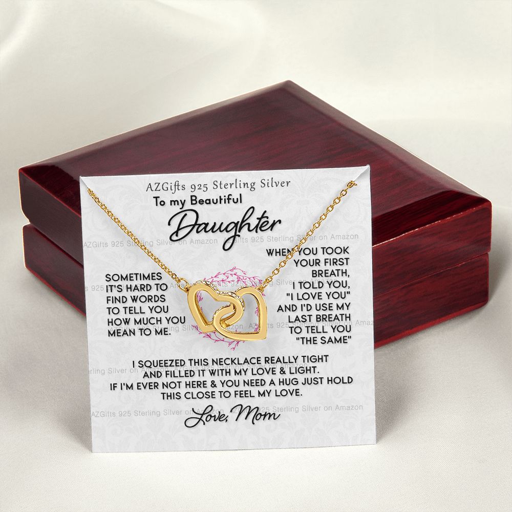 To My Daughter Necklace With Box Card Gift for Daughter Pendant Jewelry Birthday Gift For Her From Mom Mother Gift For Daughter Jewelry for Daughter from Mom Interlocking Hearts Necklace