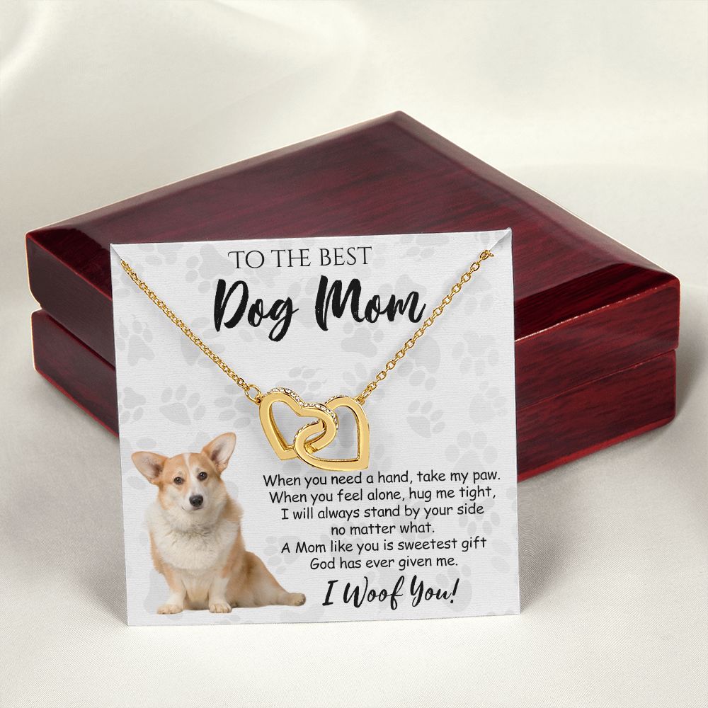 To The Best Corgi Dog Mom Knot Necklace Mother's Day Gift , I Woof You Quote Gift Card, Message Card Jewelry For Dog Lovers, Necklace For Mom Interlocking Hearts Necklace