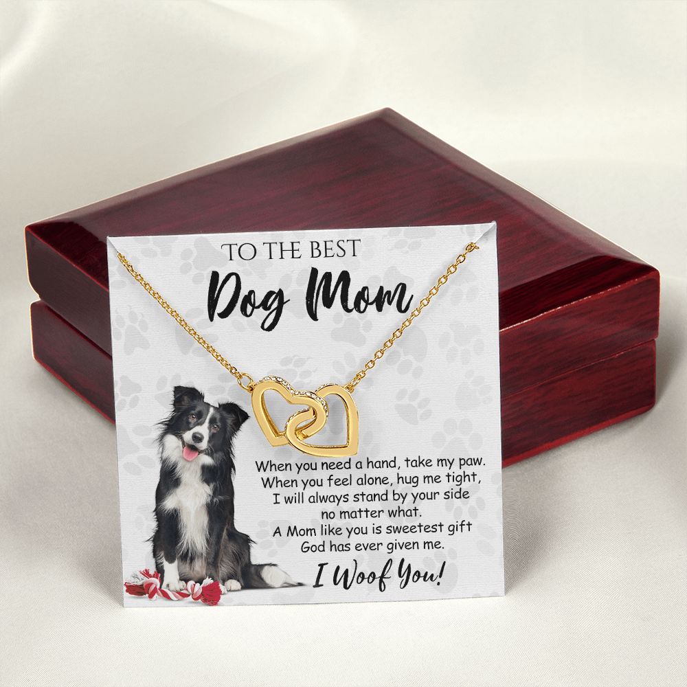 To The Best Border Collie Dog Mom Knot Necklace Mother's Day Gift , I Woof You Quote Gift Card, Message Card Jewelry For Dog Lovers, Necklace For Mom Interlocking Hearts Necklace