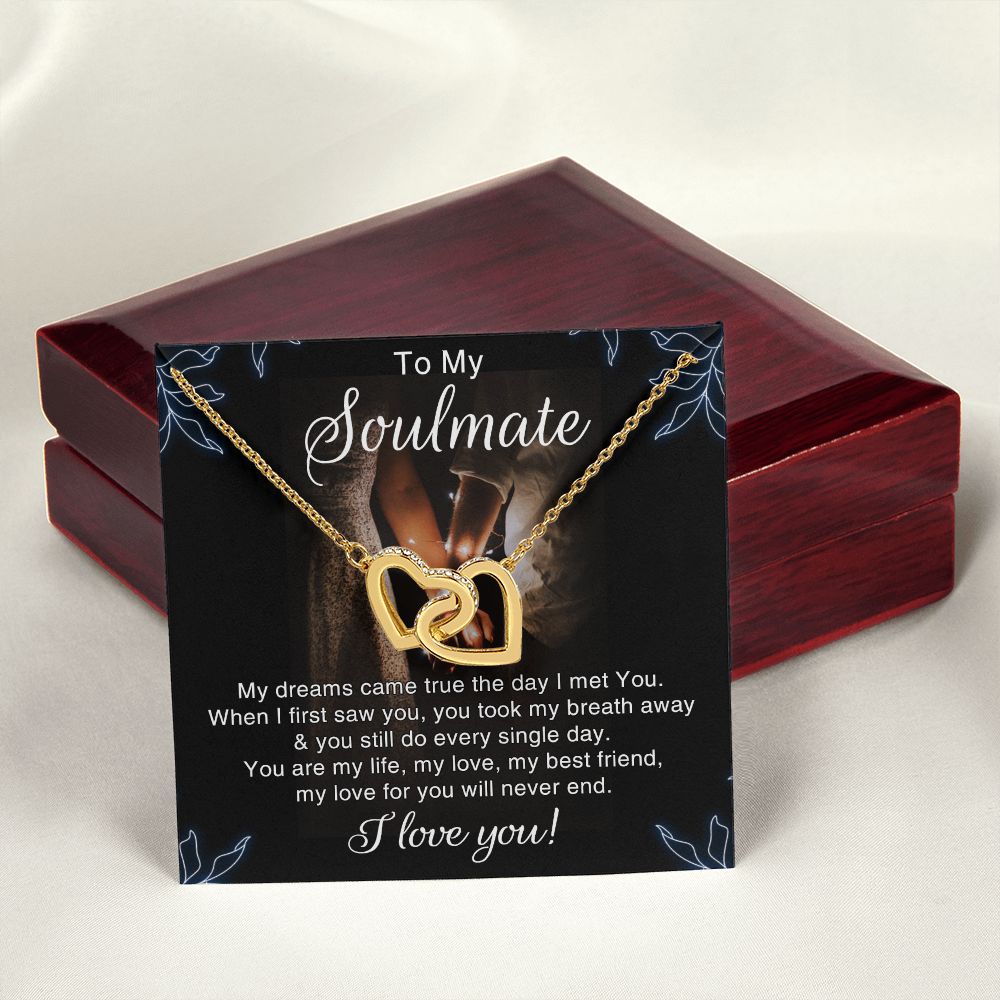 To My Soulmate Necklace for Women Birthday Christmas Jewelry Gifts For My Wife with Message Card Box Personalized Gift Present Pendant for Future Wife Soulmate Girlfriend Love 5 Interlocking Hearts Necklace