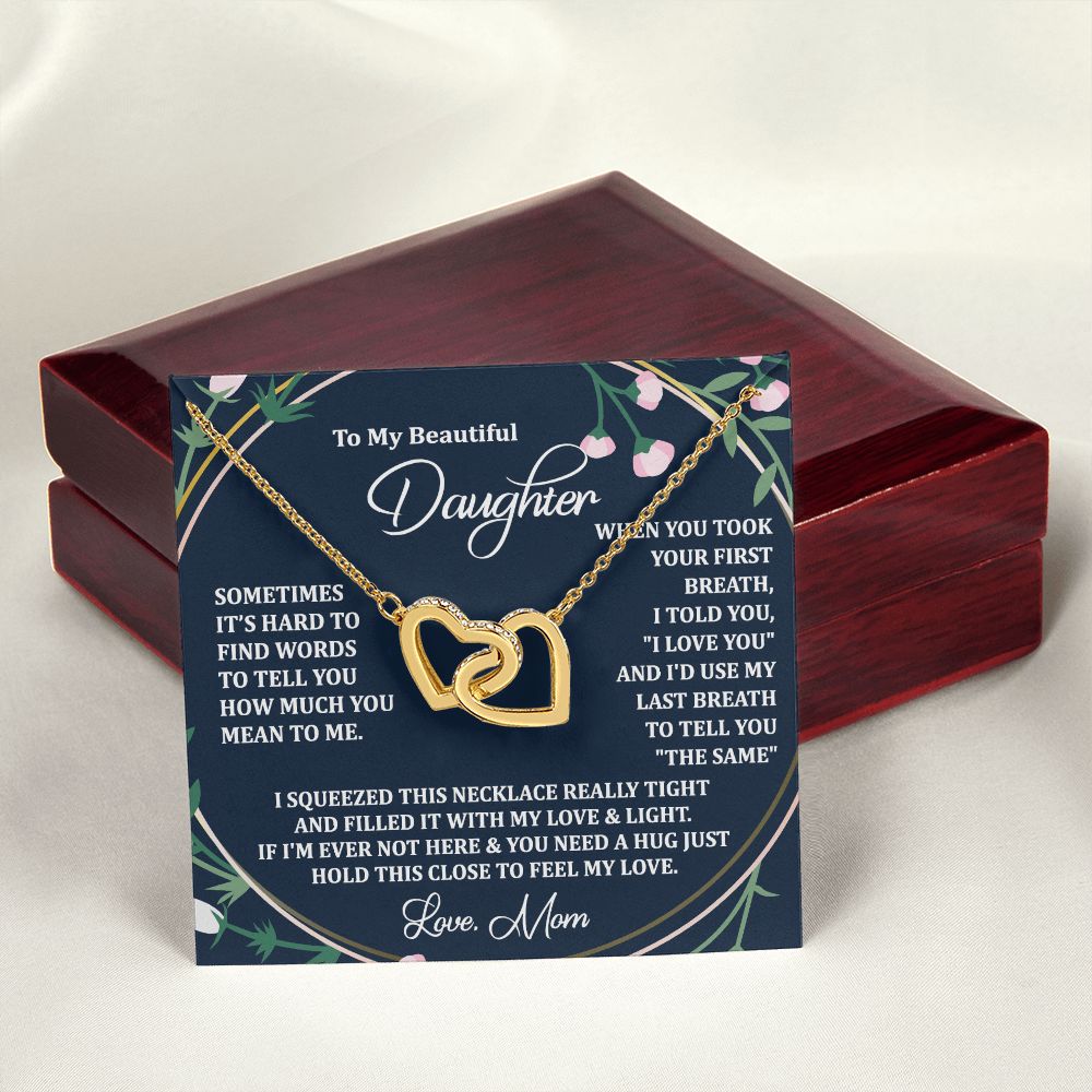 To My Daughter Gift Necklace from Mom, Mother and Daughter Necklace for Girls, Mother Daughter Gift Ideas, Jewelry Pendant Interlocking Hearts Necklace