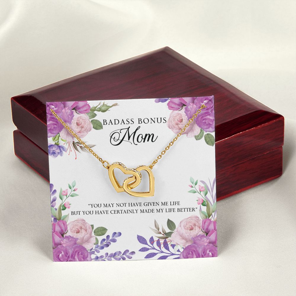 To My Badass Bonus Mom Necklace Pendant Gift From Daughter Or Son Necklace For To Mommy, Mother, Mother In Law Gift On Birthday, Anniversary Holiday Gift 30821 Interlocking Hearts Necklace