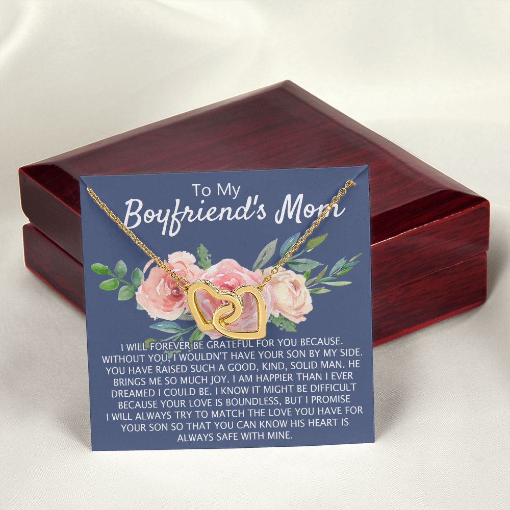 To My Boyfriend's Mom Necklace Pendant Jewelry Gift for Boyfriend's Mom on Mothers Day Birthday Present Jewelry Gift Box for Boyfriend's Mom Gift Personalized Custom Necklace for Women Interlocking Hearts Necklace