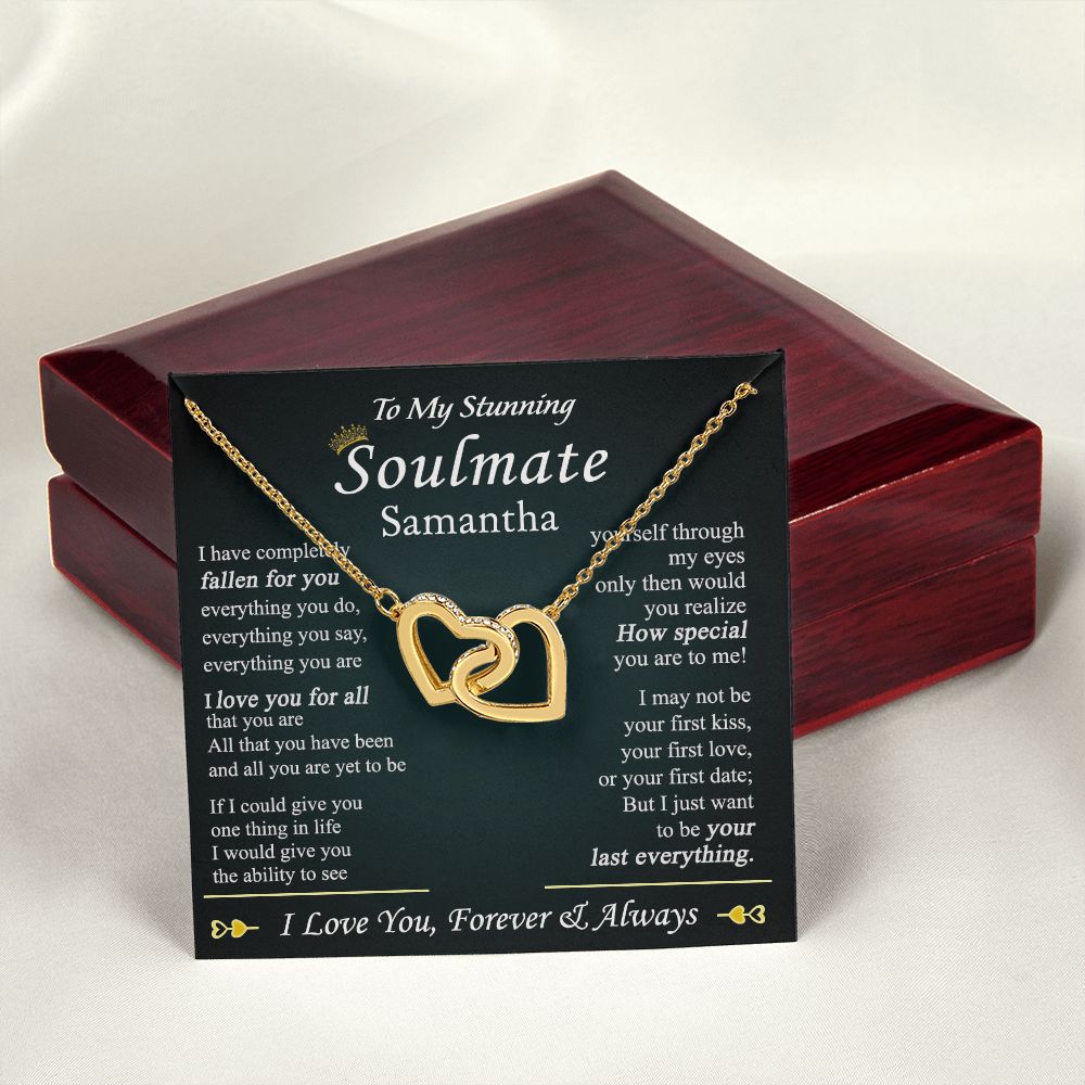 To My Soulmate Necklace for Women Birthday Valentines Day Jewelry Gifts For My Wife with Message Card Box Personalized Gift Present Pendant for Future Wife Soulmate Girlfriend Love 1 Interlocking Hearts Necklace