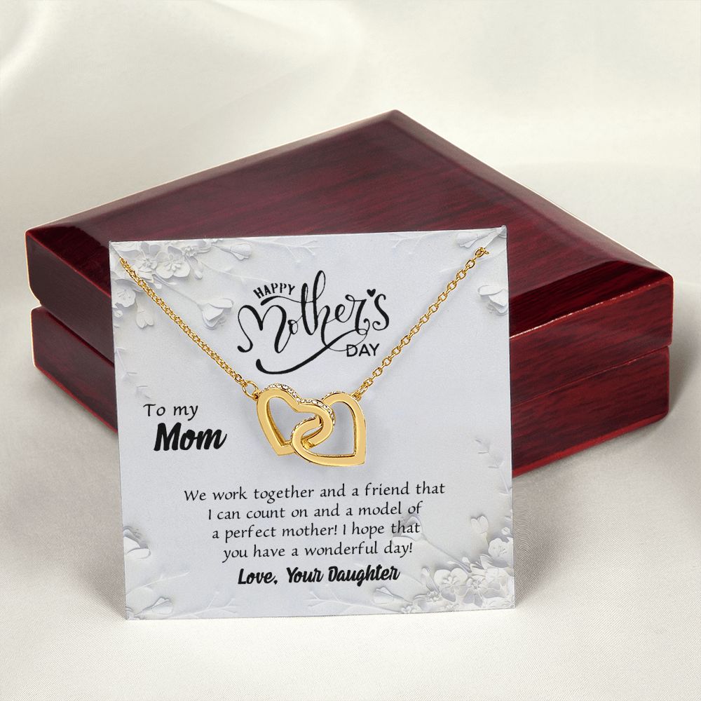 To My Mom Necklace Pendant Gift From Daughter And Happy Mother's Day Gift For Mom Birthday, Anniversary Together And A Friend Interlocking Hearts Necklace