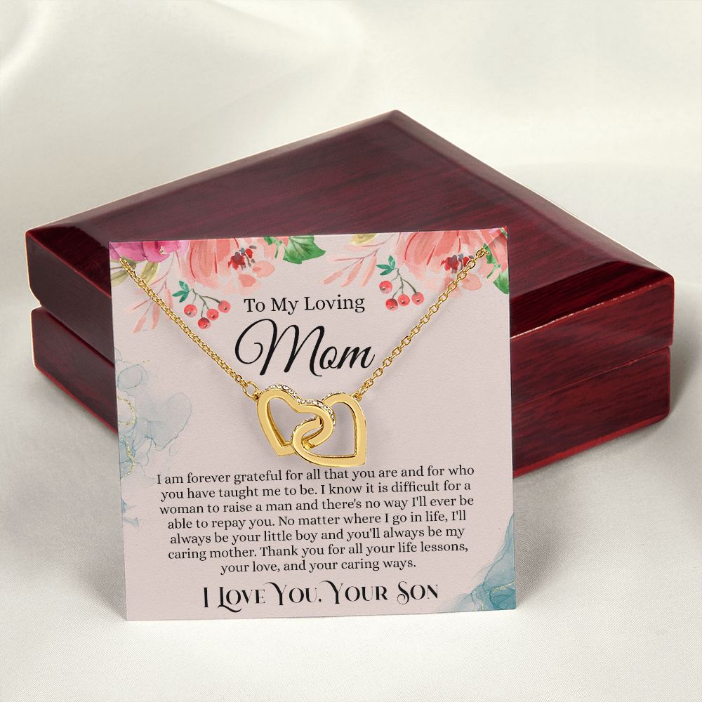 To My Loving Mom Necklace, Mom Gift From Son, Mom Necklace, Gift For Mom From Son, Mom Mother's Day Gift From Son, Mom Birthday Gift From Son, To My Mom Gift, Necklace for Women Interlocking Hearts Necklace