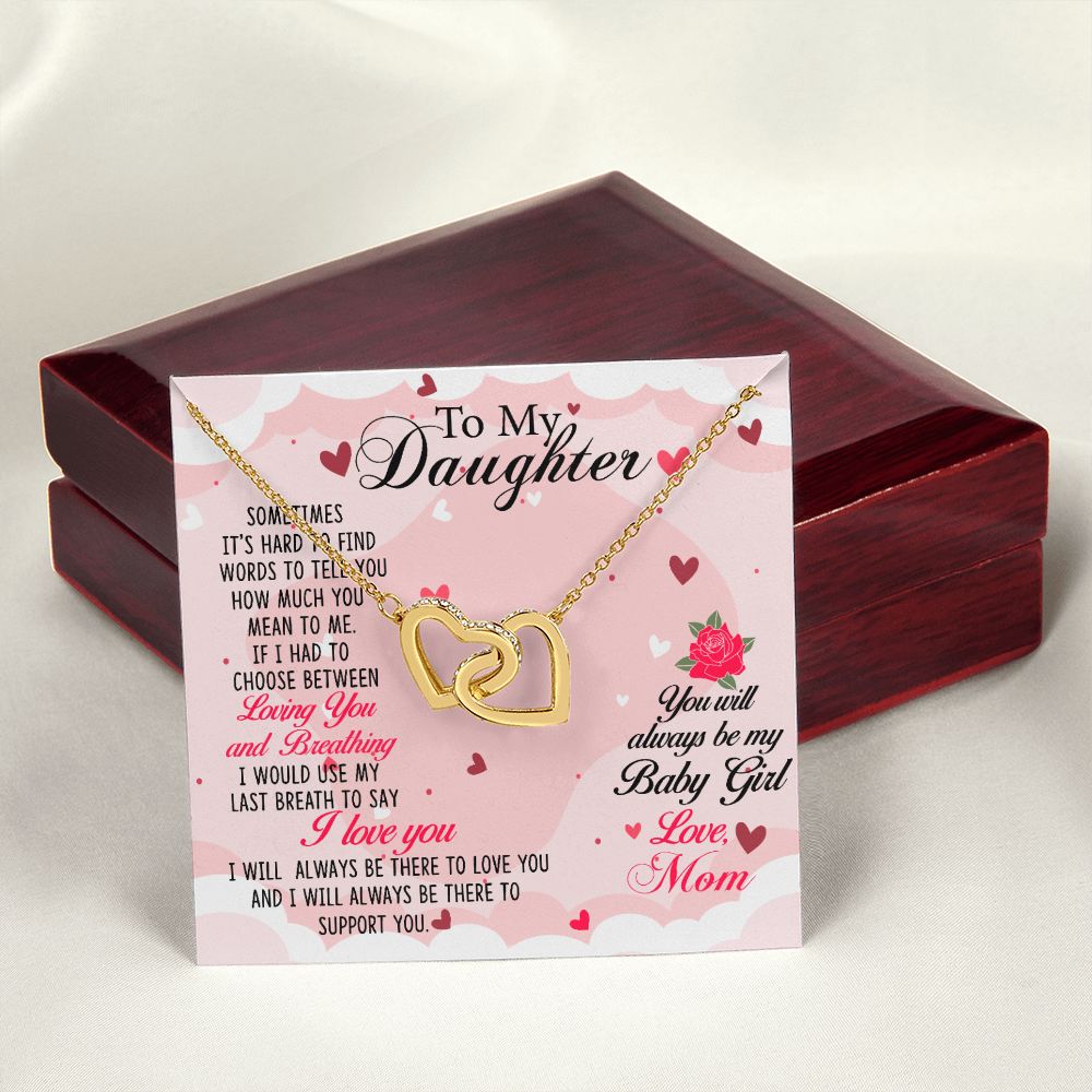 To my Daughter Necklace Pendant Gift From Mom Loving You And Breathing With Message Card Gift Box Gift For To Daughter, Daughter In Law On Birthday Anniversary Interlocking Hearts Necklace