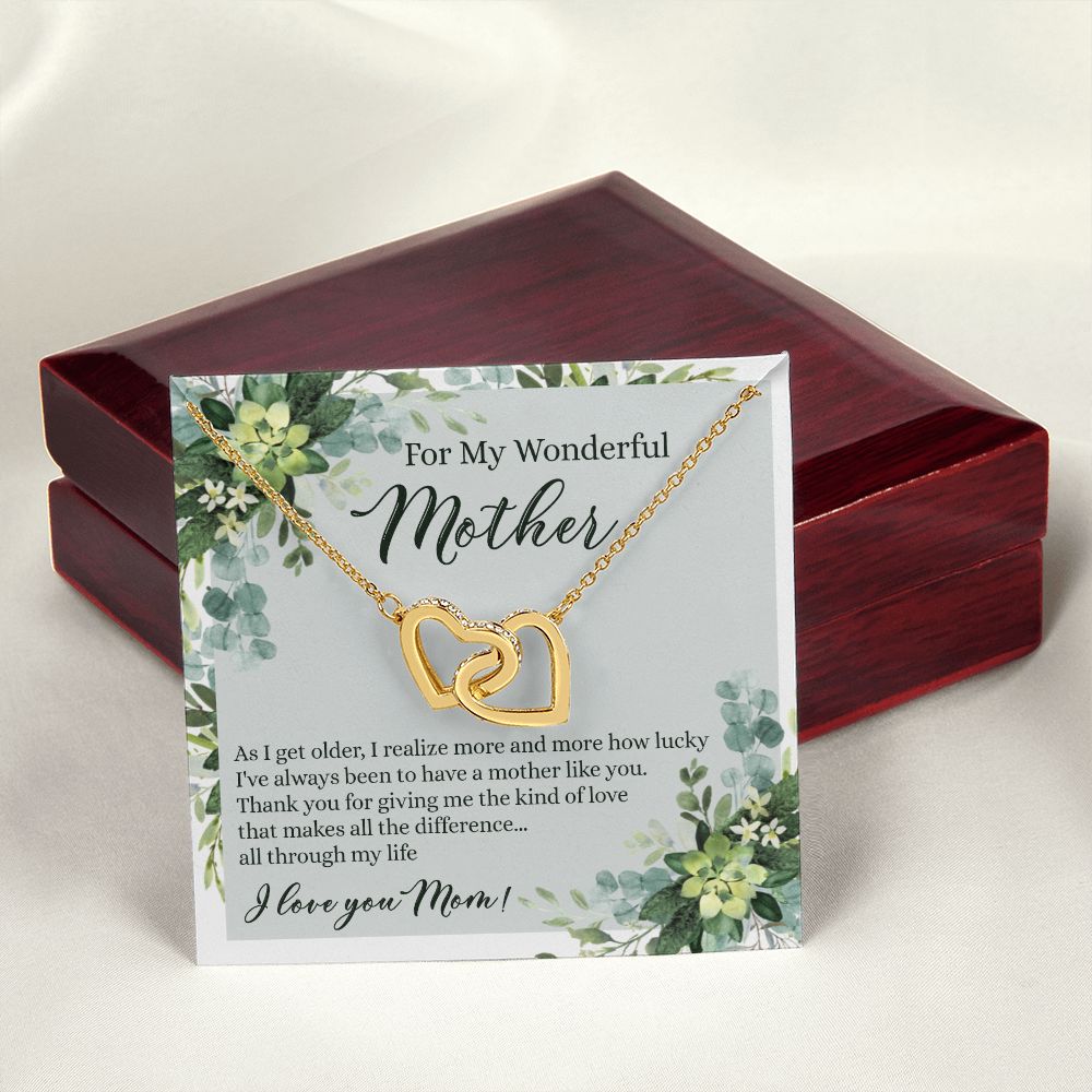 To My Wonderful Mother Necklace Message Card, Gift Box for Mom Birthday Gift From Daughter Mothers Day Necklace for Mom Gift From Daughter Mom Gifts For Mom Thank You Gift For Mom Interlocking Hearts Necklace