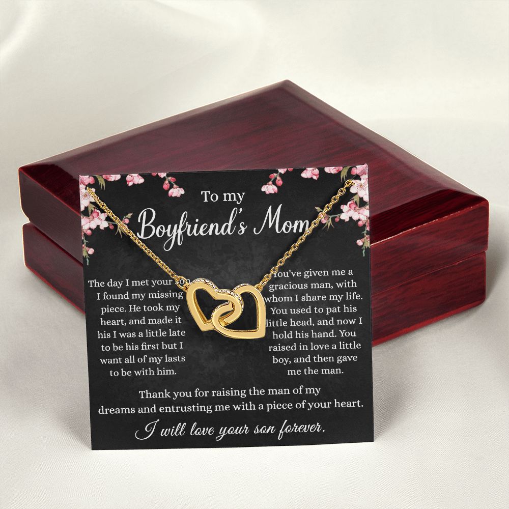 To My Boyfriends Mom Necklace - Jewelry Gifts For Boyfriends Mom, Mothers Day Gifts For Boyfriend'S Mom, To My Boyfriends Mom Gifts On Birthday,Mothers Day Thanksgiving, Valentines Interlocking Hearts Necklace
