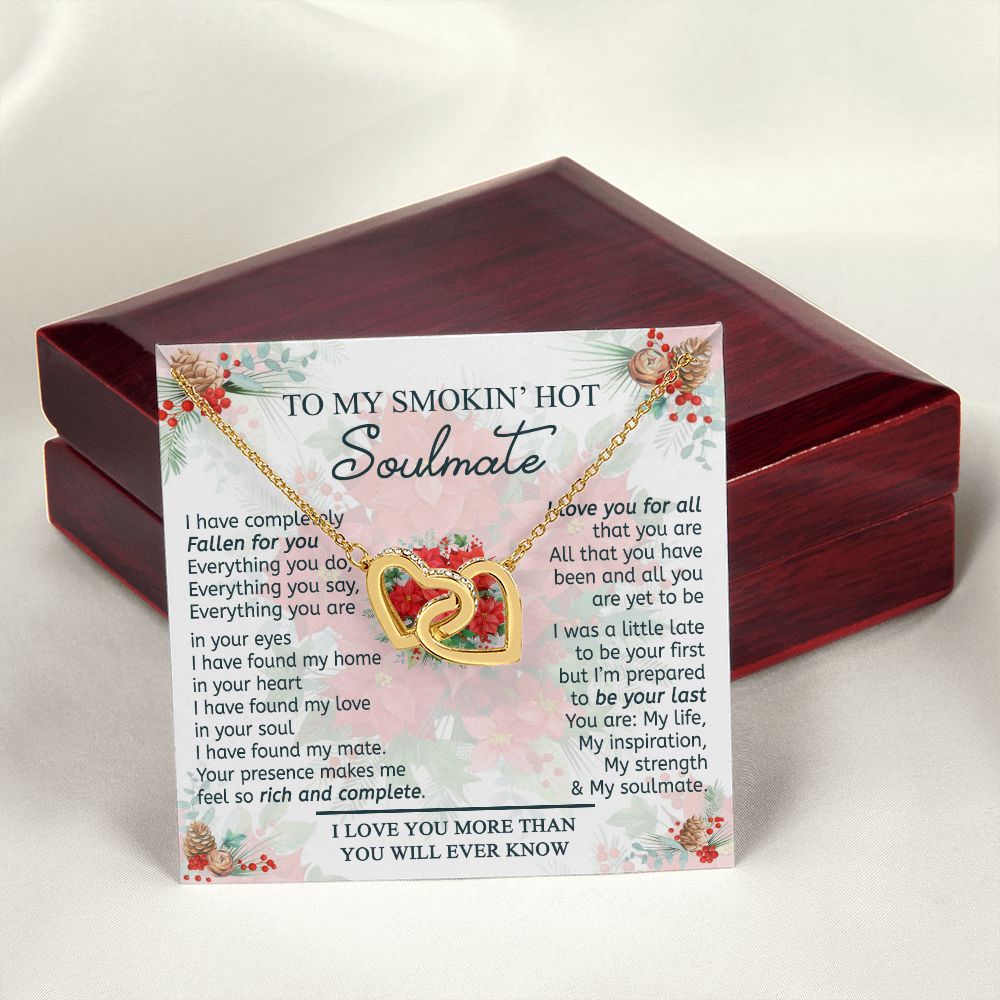 To My Smokin Hot Soulmate Necklace - Wife Gifts From Husband To My Wife Necklace, Gift for Her Romantic, Girlfriend Gifts Necklace for Wife from Men Includes Message Card and Gift Box 19 Interlocking Hearts Necklace