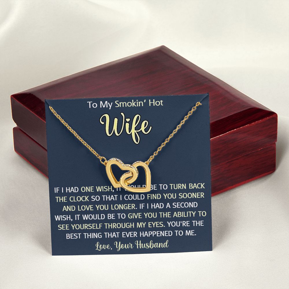 To My Smokin Hot Wife Necklace, Wedding Anniversary Jewelry For Women, Necklace For Wife from Husband, Gifts For Wife Birthday Gifts Necklace, Jewelry With Message Card In A Gift Box3 Interlocking Hearts Necklace