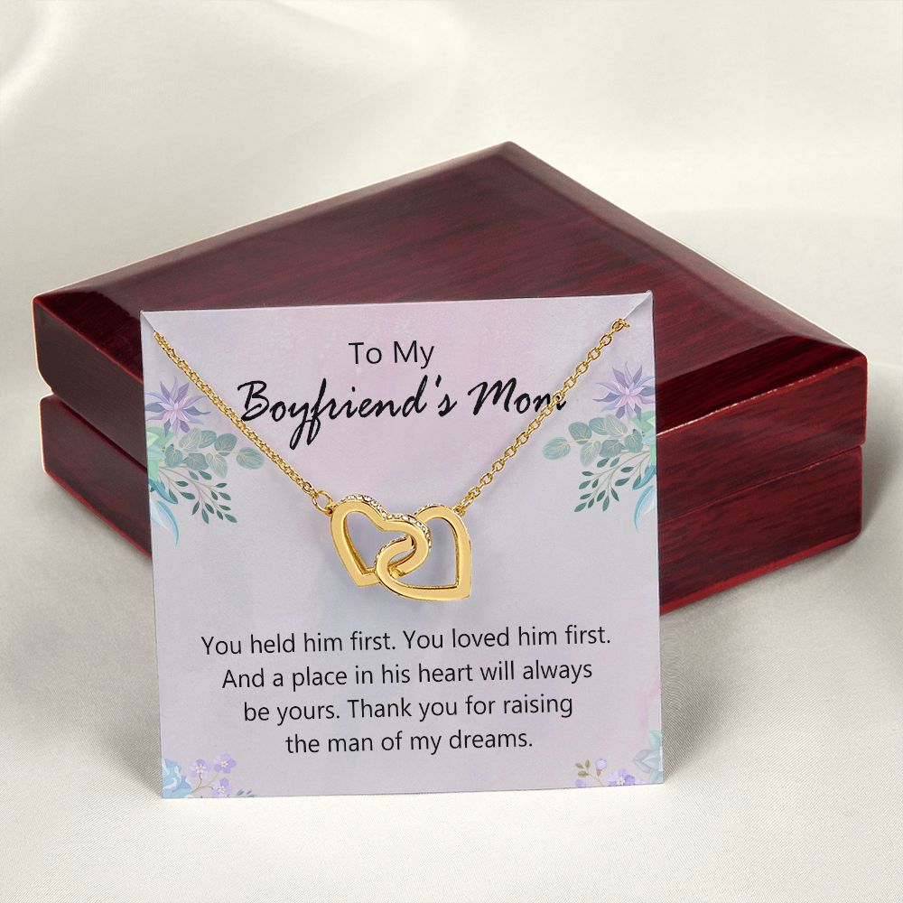 To My Boyfriends Mom Necklace with Message Card, Boyfriends Mom Jewelry Birthday Gift, Boyfriend Mom Gift Personalized, Custom Necklace for Women, Boyfriends Mom Gift from Girlfriend Interlocking Hearts Necklace