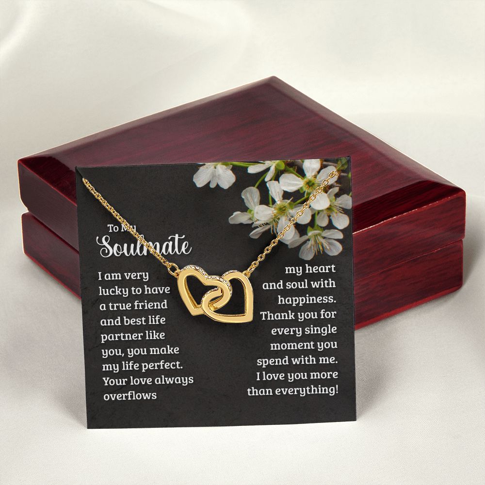 To My Soulmate Necklace for Women Birthday Christmas Jewelry Gifts For My Wife with Message Card Box Personalized Gift Present Pendant for Future Wife Soulmate Girlfriend Love 18 Interlocking Hearts Necklace