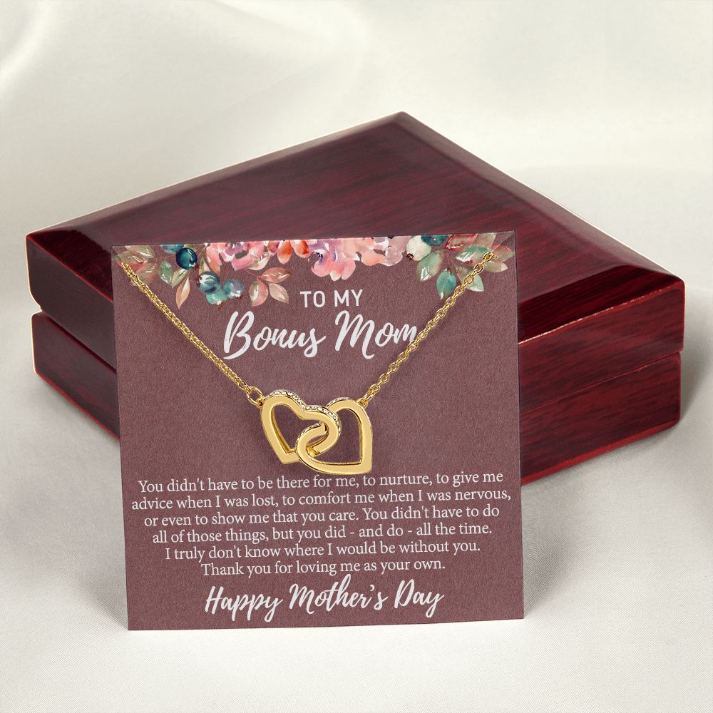 To My Bonus Mom Necklace, Gift for Bonus Mother From Bonus Daughter to Stepmom Jewelry Gift for Mother's Day, Valentine's, Birthday, Anniversary Interlocking Hearts Necklace