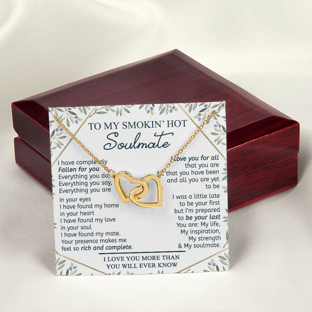 To My Smokin Hot Soulmate Necklace - Wife Gifts From Husband To My Wife Necklace, Gift for Her Romantic, Girlfriend Gifts Necklace for Wife from Men Includes Message Card and Gift Box 18 Interlocking Hearts Necklace