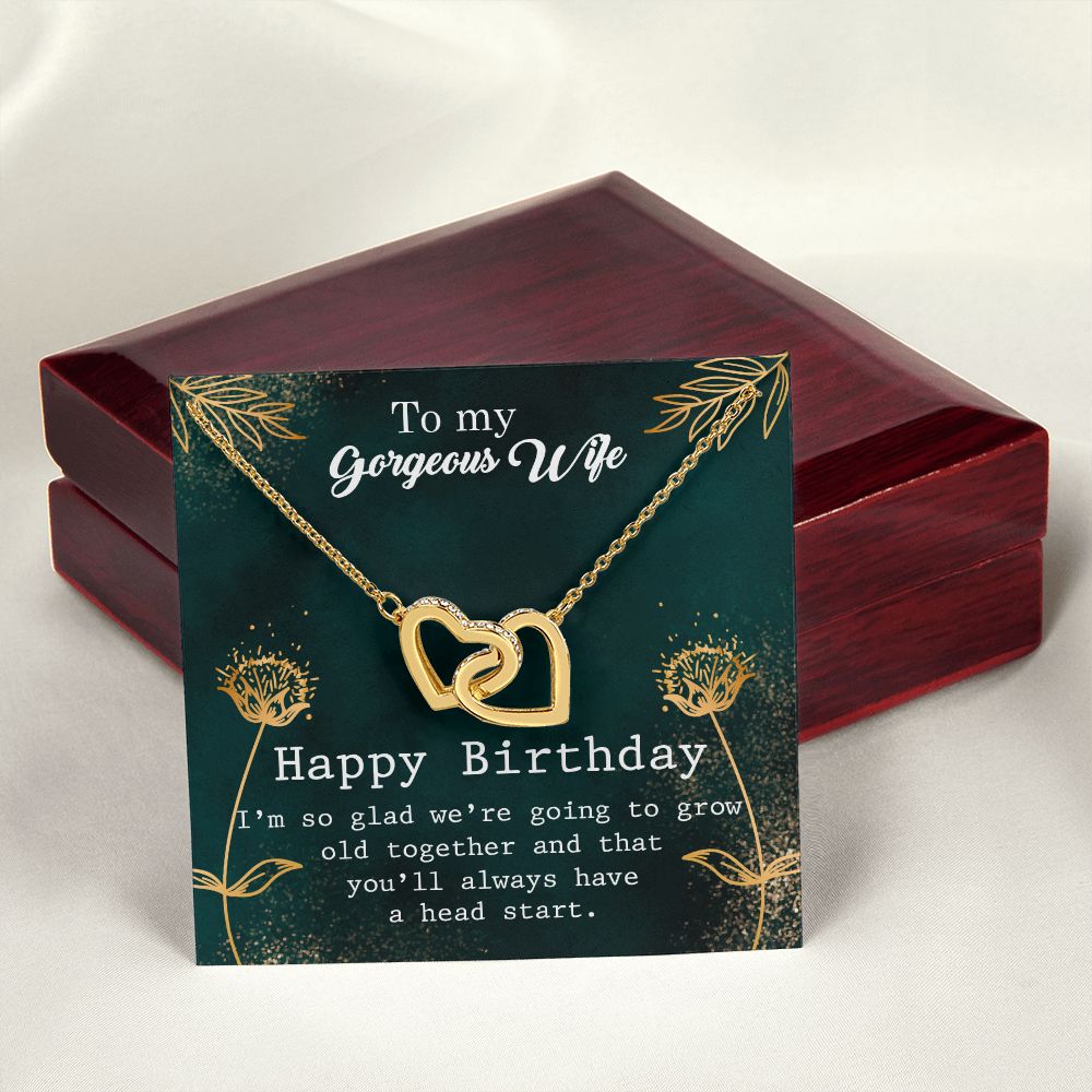 To My Gorgeous Wife Necklace Pendant Gift From Husbnd Habby Birthday A Head Start With Message Card and Gift Box. Valentine's Day Gift For Wife Future Wife Interlocking Hearts Necklace