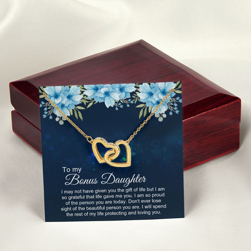 Bonus Daughter Gifts From Stepdad, Step Daughter Gifts From Stepmom, Stepdaughter Gifts From Stepdad, Father Stepdaughter Necklace, To My Bonus Daughter Necklaces, Christmas Gifts For Bonus4 Interlocking Hearts Necklace