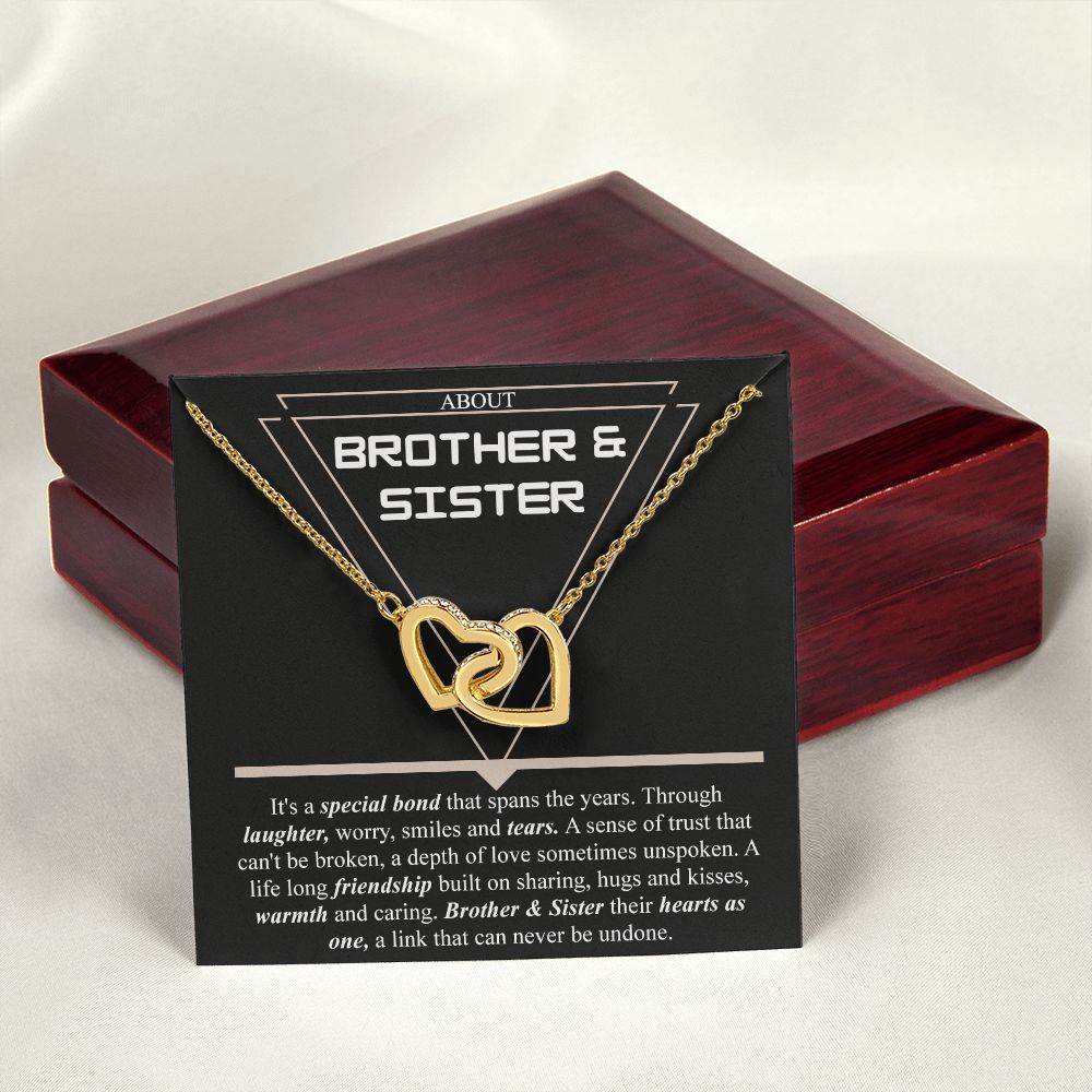Brother & Sister Gift Necklace Cuban Link Chain Necklace Gift From Sister to Bro Interlocking Hearts Necklace