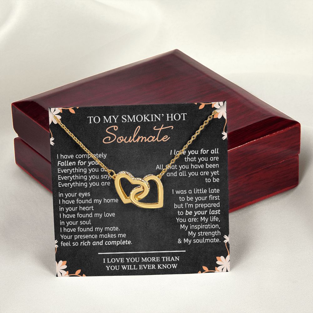 To My Smokin Hot Soulmate Necklace - Wife Gifts From Husband To My Wife Necklace, Gift for Her Romantic, Girlfriend Gifts Necklace for Wife from Men Includes Message Card and Gift Box 10 Interlocking Hearts Necklace