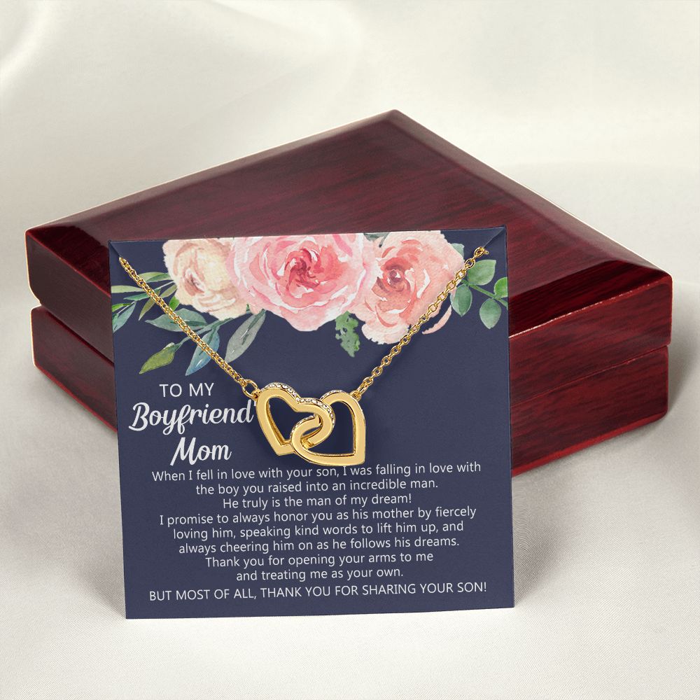 Personalized Gift for Boyfriends Mom, Boyfriends Mom Gift, Message Card Jewelry, To My Boyfriend's Mom Necklace with Message Card, Birthday Mother's Day Necklace for Boyfriend Mother Interlocking Hearts Necklace
