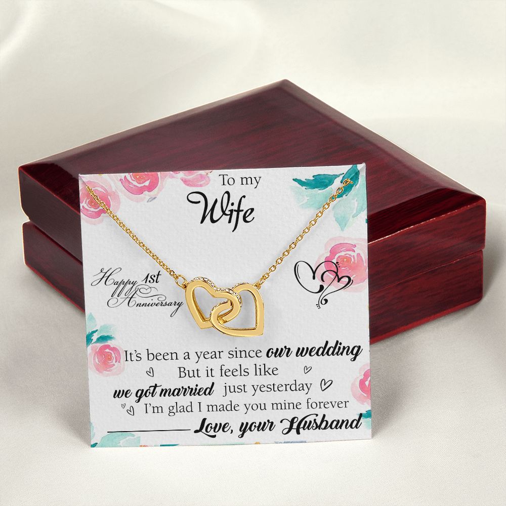 To My Wife Necklace, Wedding Anniversary Jewelry For Women, Necklace For Wife from Husband, Gift For Wife Birthday Gifts From Husband Necklace, Jewelry With Message Card In A Gift Box2 Interlocking Hearts Necklace
