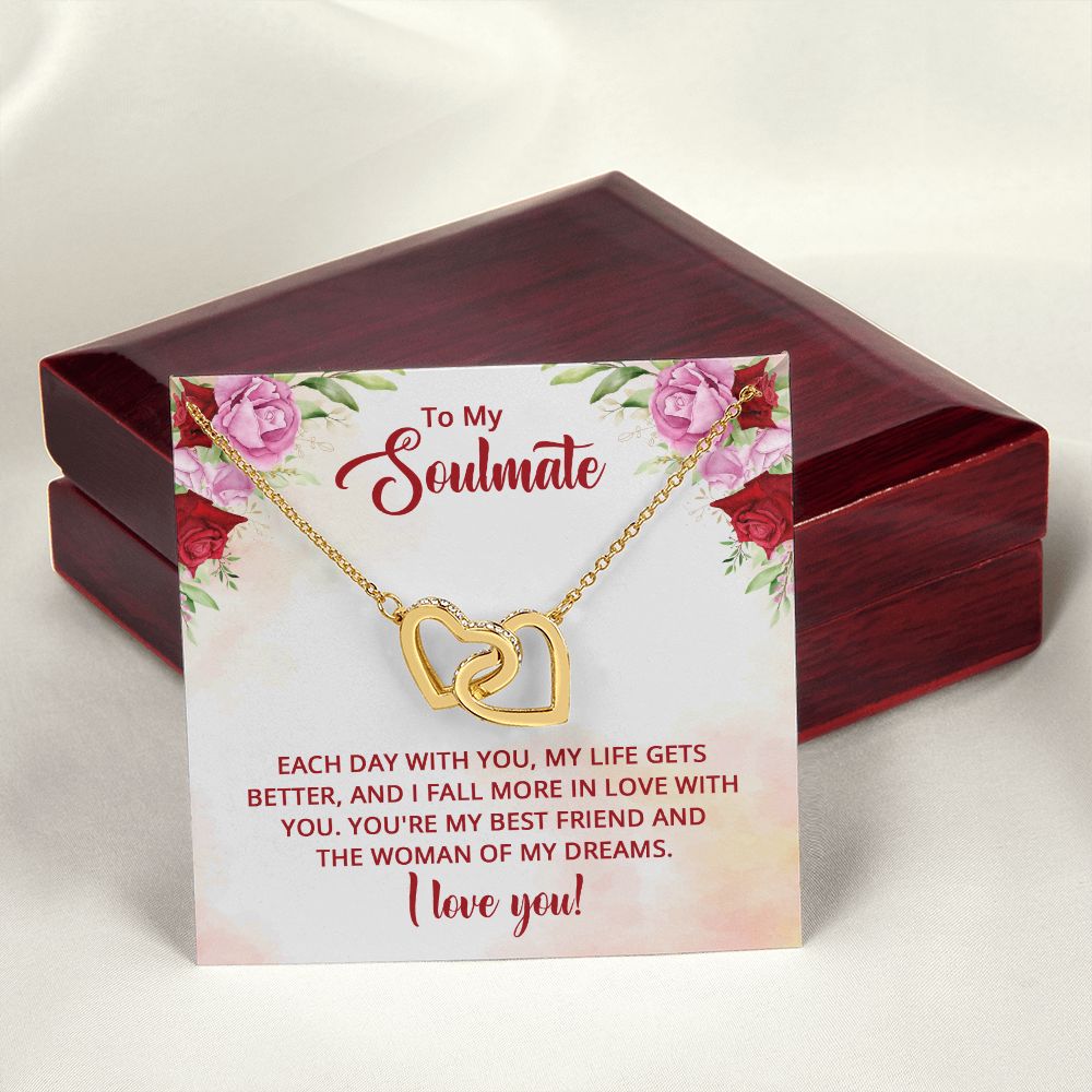 To My Soulmate Necklace for Women Birthday Christmas Jewelry Gifts For My Wife with Message Card Box Personalized Gift Present Pendant for Future Wife Soulmate Girlfriend Love 11 Interlocking Hearts Necklace