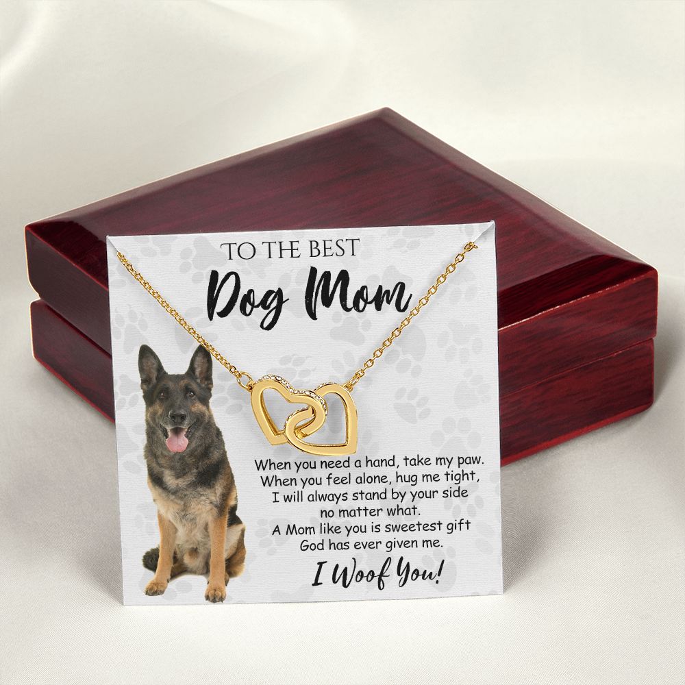 To The Best German Shepherd Dog Mom Knot Necklace Mother's Day Gift , I Woof You Quote Gift Card, Message Card Jewelry For Dog Lovers, Necklace For Mom Interlocking Hearts Necklace