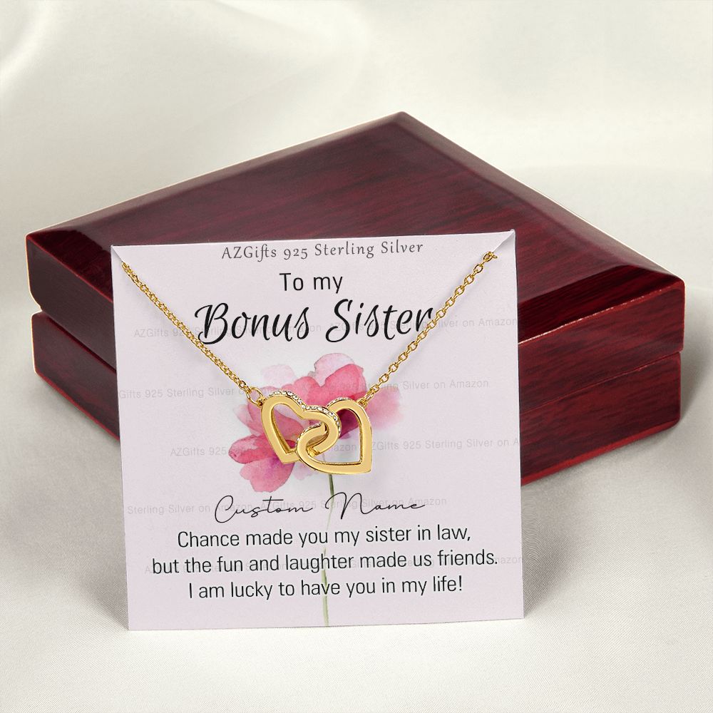 To my Bonus Sister Necklace Pendant for Sister in law Gift for Sister-in-Law Birthday Gift Idea for Her Sister of the Groom Necklace for Future Sister in Law Gift Interlocking Hearts Necklace