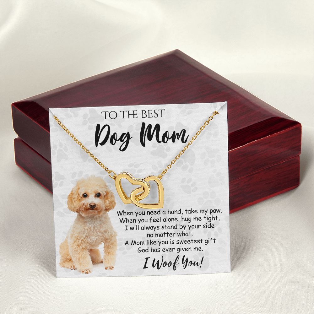 To The Best Poodle Dog Mom Knot Necklace Mother's Day Gift , I Woof You Quote Gift Card, Message Card Jewelry For Dog Lovers, Necklace For Mom Interlocking Hearts Necklace