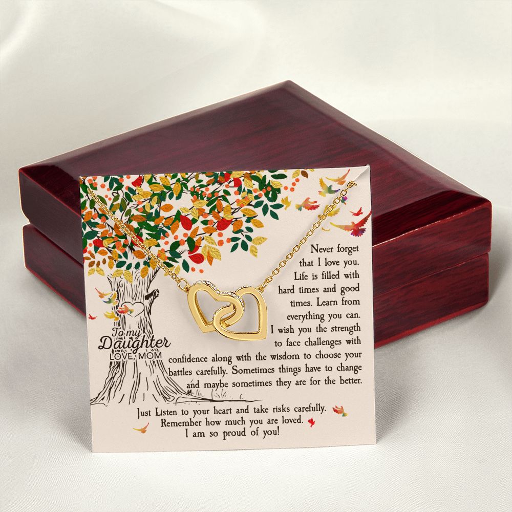 To My Daughter Necklace Pendant Gift From Mom Tree Revised I Am So Proud Of You With Message Card Gift Box Gift For To Daughter, Daughter In Law On Birthday Anniversary Interlocking Hearts Necklace