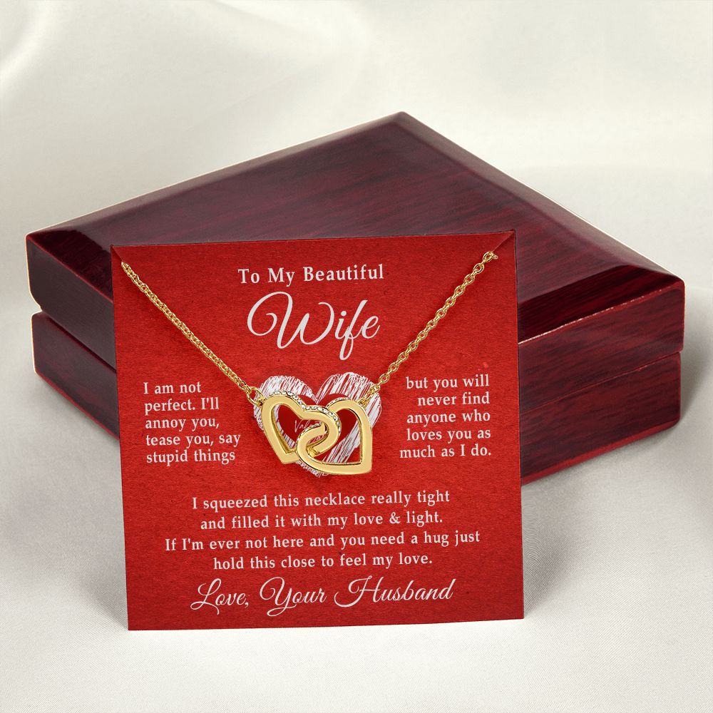 To My Beautiful Wife Necklace, Wedding Anniversary Jewelry For Women, Necklace For Wife from Husband, Gifts For Wife Birthday Gifts Necklace, Jewelry With Message Card In A Gift Box Interlocking Hearts Necklace