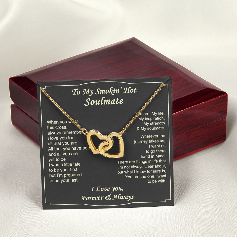 To My Smokin Hot Soulmate Necklace - Wife Gifts From Husband To My Wife Necklace, Gift for Her Romantic, Girlfriend Gifts Necklace for Wife from Men Includes Message Card and Gift Box 4 Interlocking Hearts Necklace