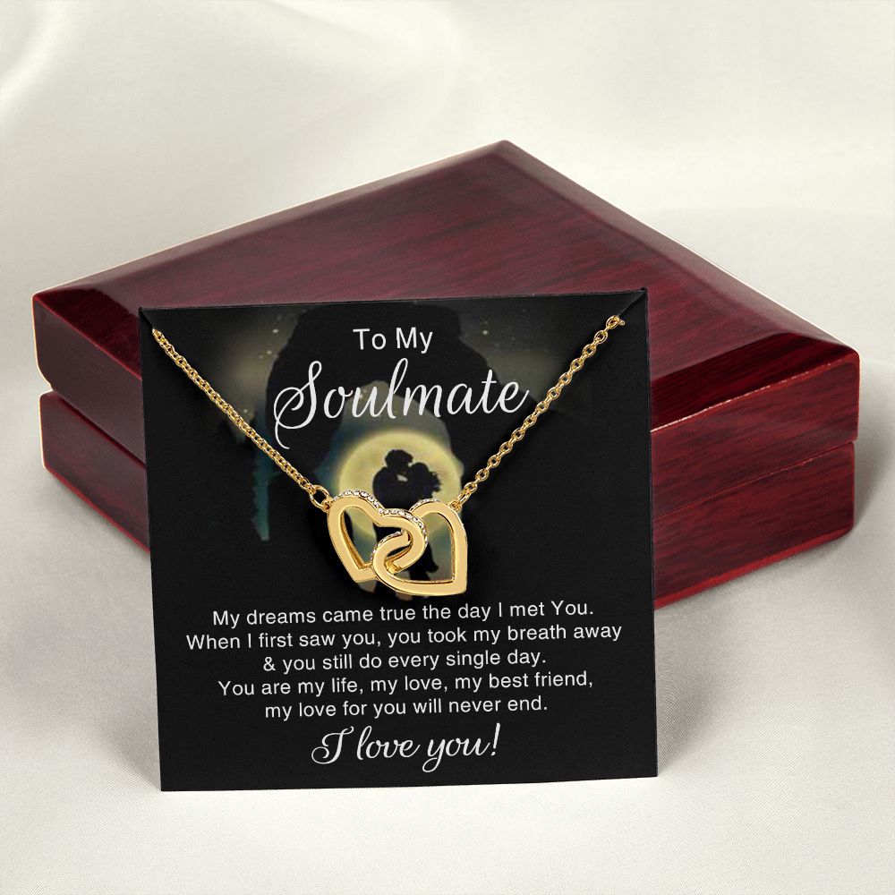 To My Soulmate Necklace for Women Birthday Christmas Jewelry Gifts For My Wife with Message Card Box Personalized Gift Present Pendant for Future Wife Soulmate Girlfriend Love 3 Interlocking Hearts Necklace