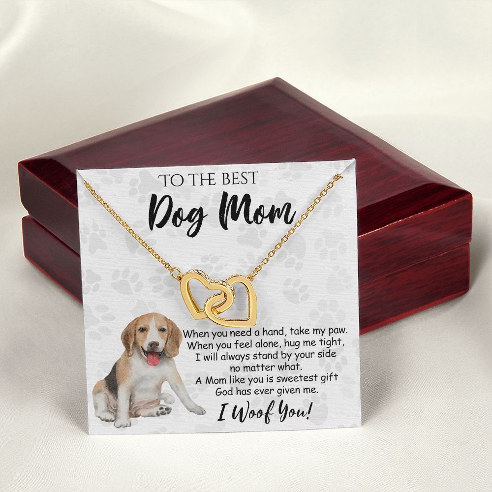 To The Best Beagle Dog Mom Knot Necklace Mother's Day Gift , I Woof You Quote Gift Card, Message Card Jewelry For Dog Lovers, Necklace For Mom Interlocking Hearts Necklace