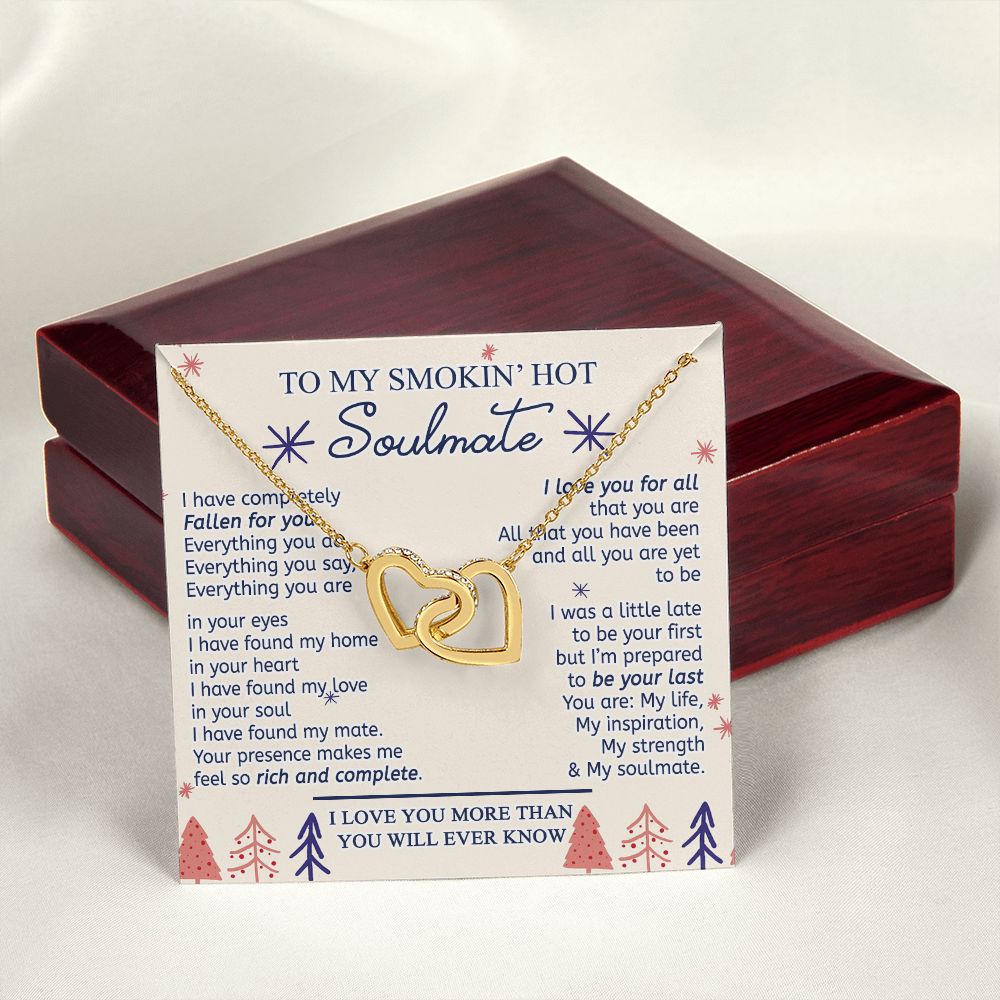 To My Smokin Hot Soulmate Necklace - Wife Gifts From Husband To My Wife Necklace, Gift for Her Romantic, Girlfriend Gifts Necklace for Wife from Men Includes Message Card and Gift Box 16 Interlocking Hearts Necklace