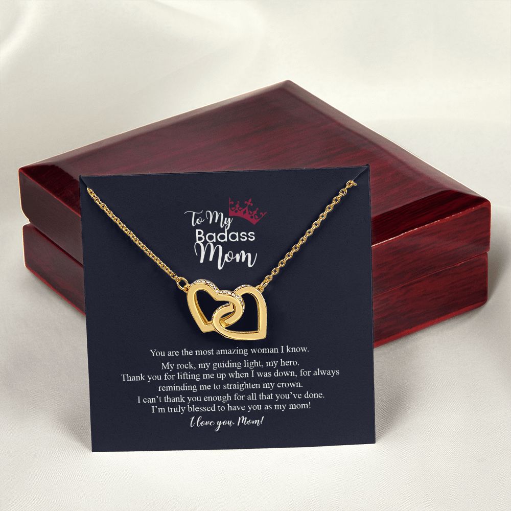 To My Badass Mom Love Knot Necklace, Gift For Mom Mother's Day Birthday Gift Interlocking Hearts Necklace