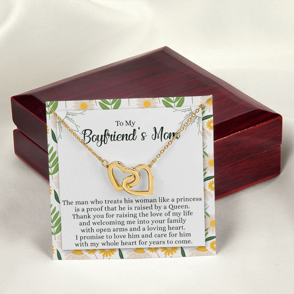 To My Boyfriend's Mom Necklace with Message Card Box, Boyfriends Mom Gift Necklace for Boyfriends Mom Mother Girlfriends to Boyfriend Mom Gift for Mom of Boyfriend Custom Message Card Interlocking Hearts Necklace