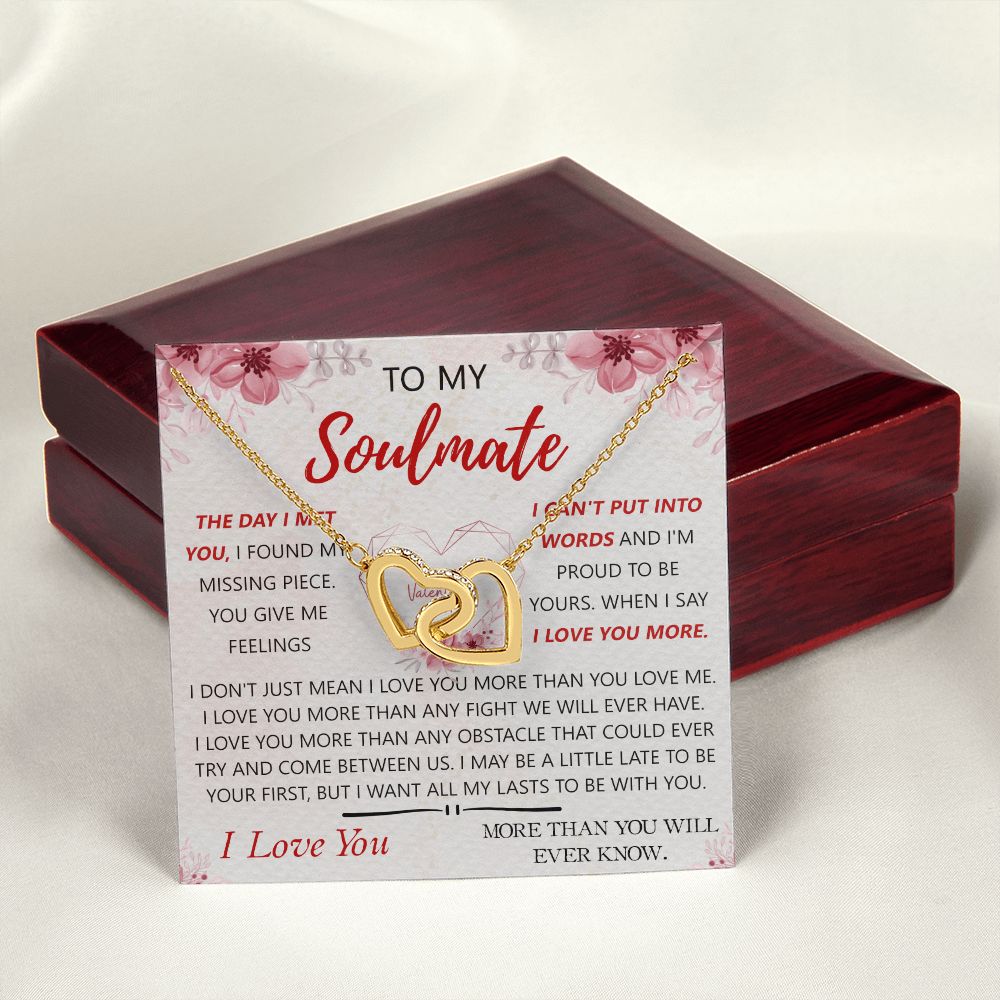 To My Soulmate Necklace for Women Birthday Christmas Jewelry Gifts For My Wife with Message Card Box Personalized Gift Present Pendant for Future Wife Soulmate Girlfriend Love 23 Interlocking Hearts Necklace