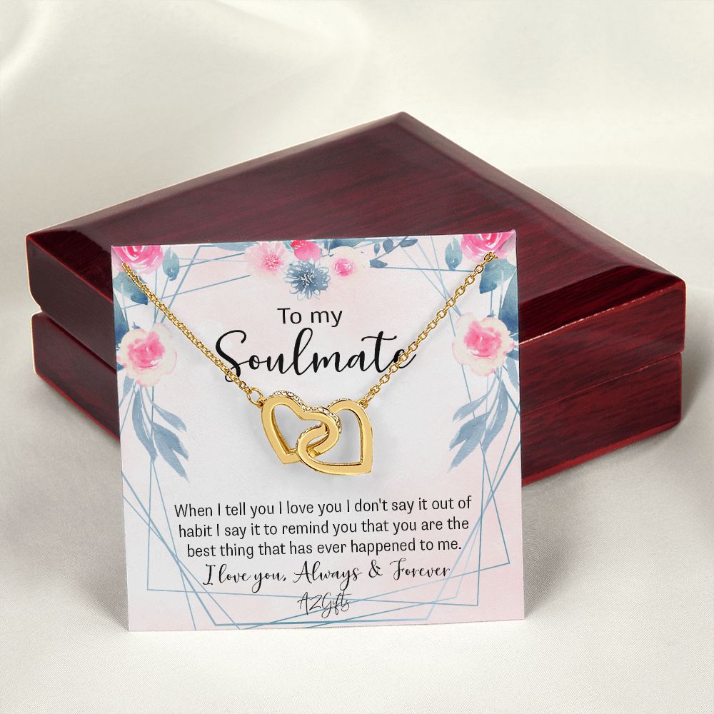 To My Soulmate Necklace for Women Birthday Christmas Jewelry Gifts For My Wife with Message Card Box Personalized Gift Present Pendant for Future Wife Soulmate Girlfriend Love Interlocking Hearts Necklace