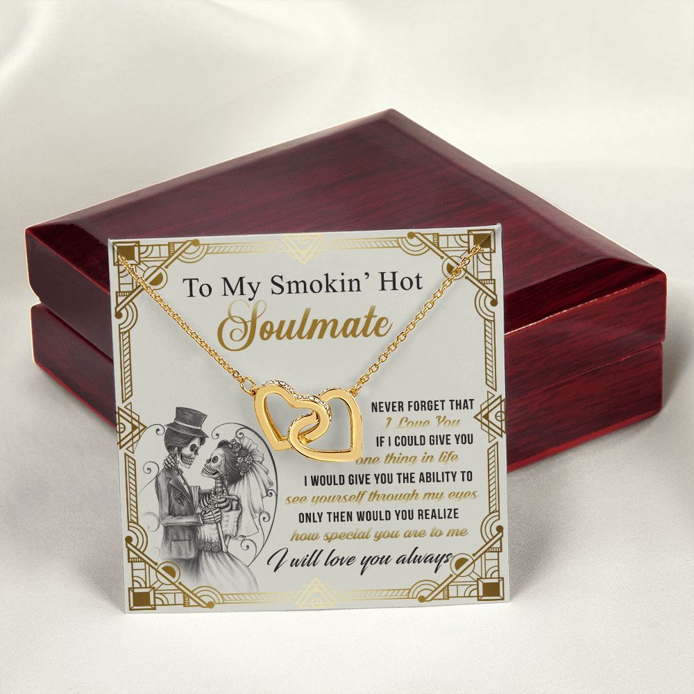 To My Smokin Hot Soulmate Necklace - Wife Gifts From Husband To My Wife Necklace, Gift for Her Romantic, Girlfriend Gifts Necklace for Wife from Men Includes Message Card and Gift Box 9 Interlocking Hearts Necklace